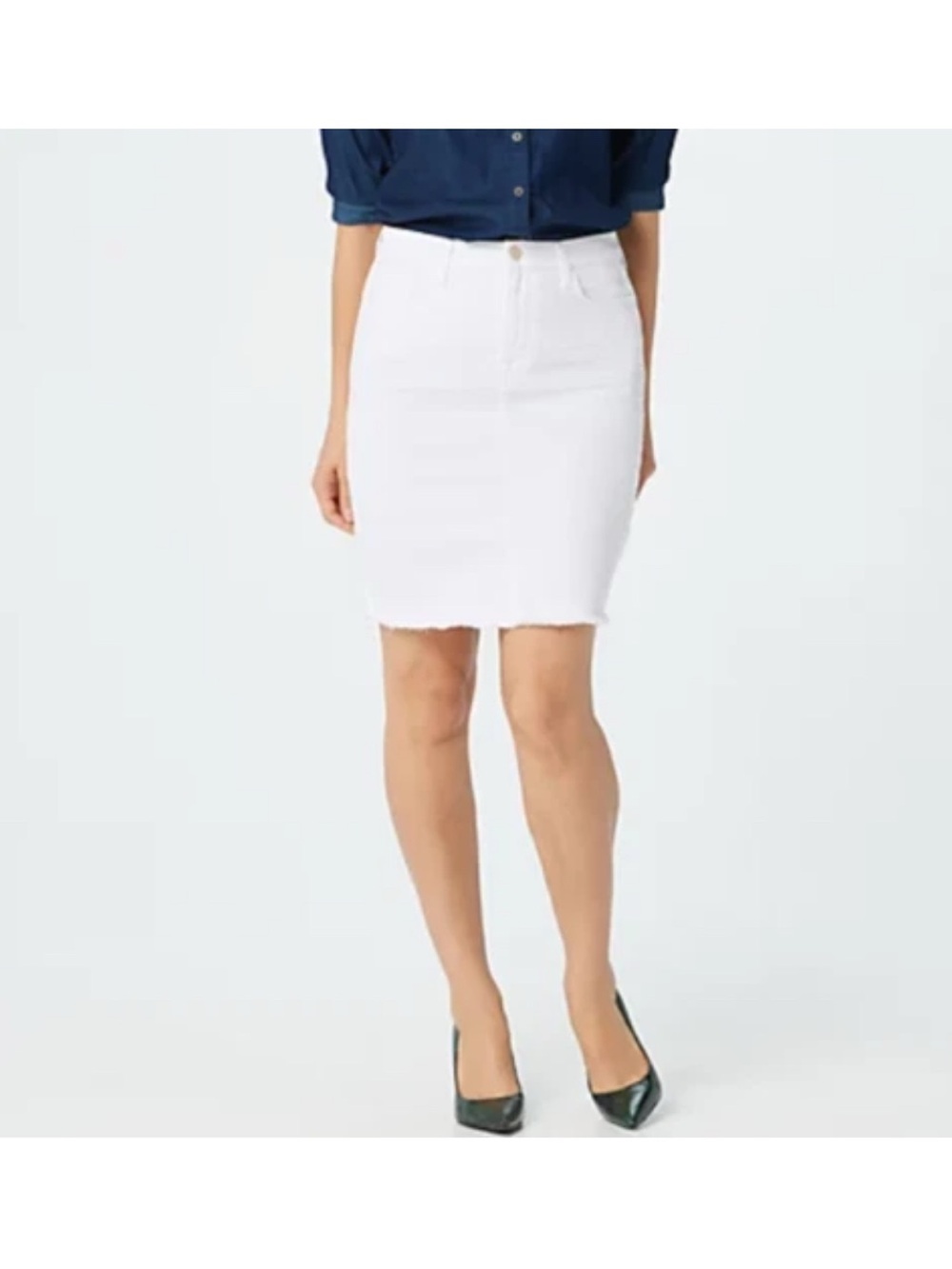 Jen7 by 7 for All Mankind Women 16 White Pencil Denim Skirt Unfinished Hem